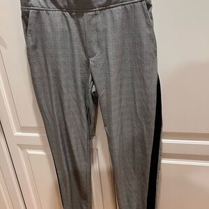 Athleta Gray Brooklyn Ankle Plaid Pants with Black Stripe